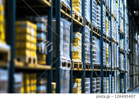 High-Tech Logistics Center Utilizing AI Technology and Robotics for Efficient Storage 126495407