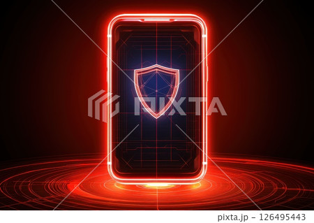 A phone with a red shield on it, Cybersecurity Concept 126495443
