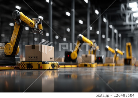 Advanced Warehouse Automation with Robotic Arms for Efficient Sorting and Packaging 126495504