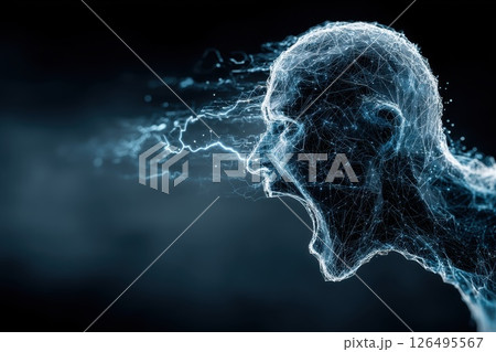 Surreal 3D Rendered Portrait of Human Figure Screaming in Abstract Electric Energy Surreal 3D Rendered Portrait of Human Figure Screaming in Abstract Electric Energy 126495567