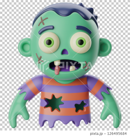Playful zombie toy character home 3d model colorful close-up whimsical concept for fun decor Playful zombie toy character home 3d model colorful close-up whimsical concept for fun decor 126495684