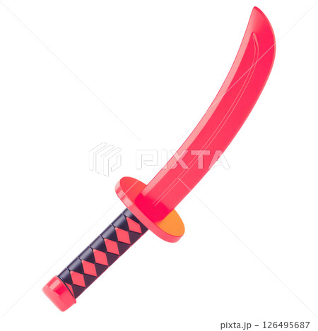 Playful battle scene with a red sword outdoor playground toy photography bright environment close-up shot imagination and fun 126495687