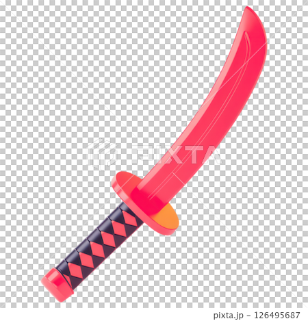 Playful battle scene with a red sword outdoor playground toy photography bright environment close-up shot imagination and fun 126495687