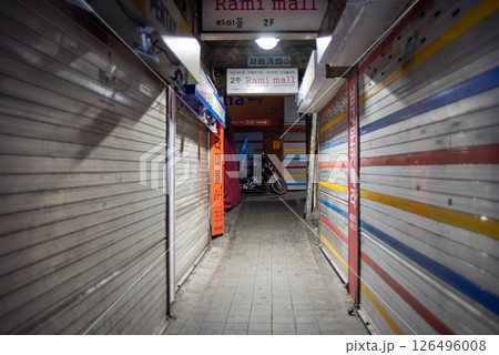 Closed Namdaemun market at night, Myeongdong shopping district in downtown Seoul, capital of South Korea Closed Namdaemun market at night, Myeongdong shopping district in downtown Seoul, capital of South Korea 126496008