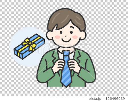 父親節收到領帶作為禮物的男人的插圖(線條畫,彩色) 父親節收到領帶作為禮物的男人的插圖(線條畫,彩色) 126496089