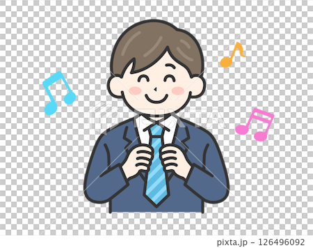 插圖（彩色線條畫），一位西裝革履的男士在父親節收到領帶作為禮物時非常高興 126496092