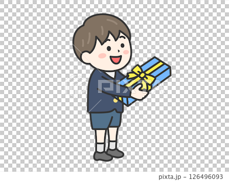 父親節送禮物的男孩插圖（線畫，彩色） 126496093