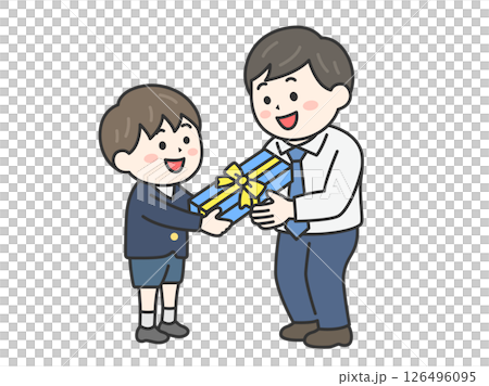 父親節送禮物給父親的男孩插圖（線畫，彩色） 126496095