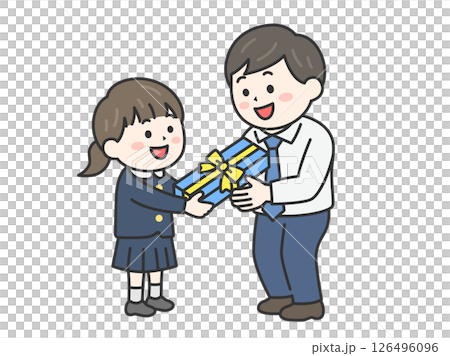 父親節女孩們送給父親的插圖（線條畫，彩色） 126496096