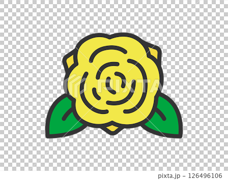 黄色の薔薇の花のアイコン（線画カラー）のイラスト 126496106