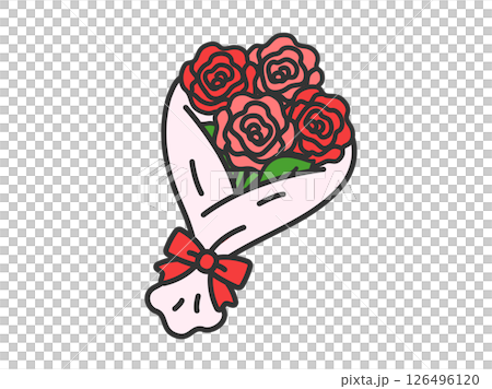 赤い薔薇の花束（線画カラー）のイラスト 126496120