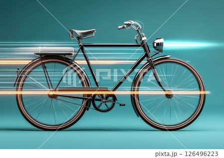 Glowing Bicycle in Motion with Speeding Effect Against a Smooth Background 126496223