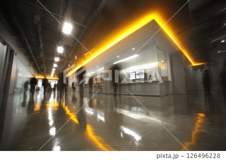 Dynamic Ethical Workspace with Motion Blur of People in Fast-Paced Urban Environment 126496228