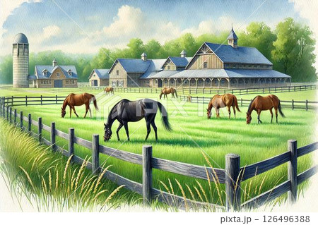 牧場の風景・サラブレッド 牧場の風景・サラブレッド 126496388