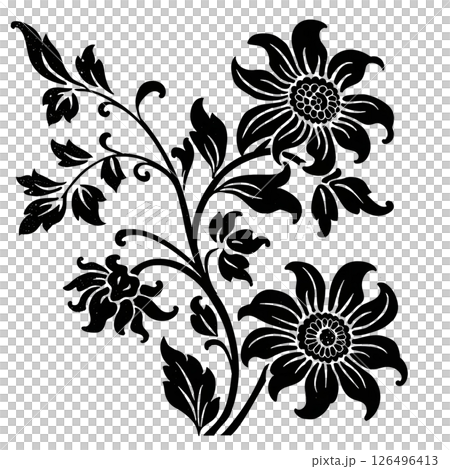 Elegant Black and White Floral Design: A Vintage Botanical Illustration 126496413