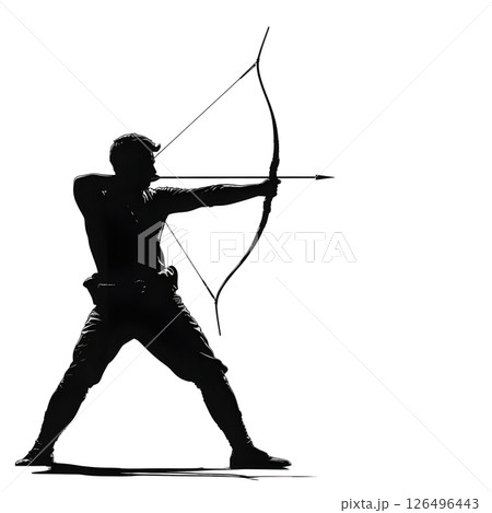 Silhouette of Archer Aiming Bow and Arrow 126496443