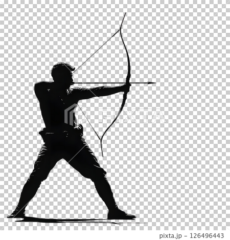 Silhouette of Archer Aiming Bow and Arrow 126496443