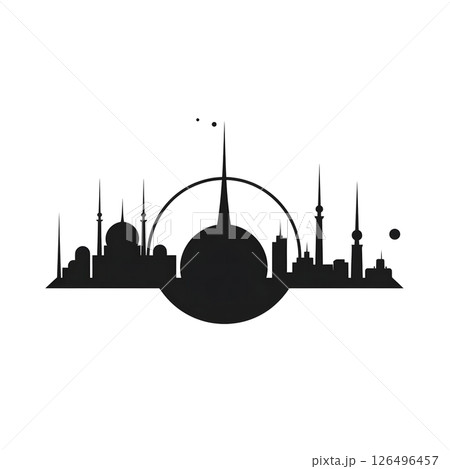 Futuristic Cityscape Silhouette: A Black and White Architectural Masterpiece 126496457