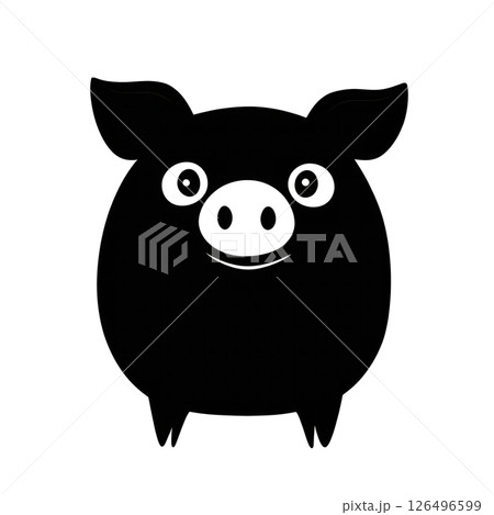 Adorable Black Pig Illustration: A Simple and Cheerful Cartoon Pig Design 126496599