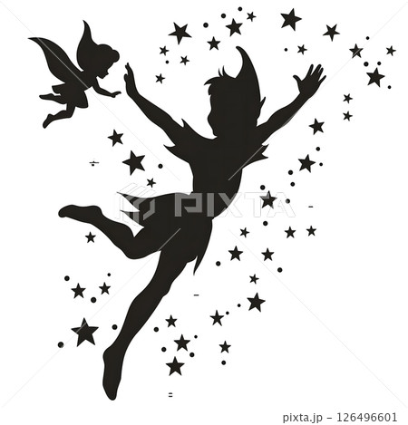 Peter Pan and Tinker Bell Silhouettes: A Magical Flight Through Starlit Skies 126496601