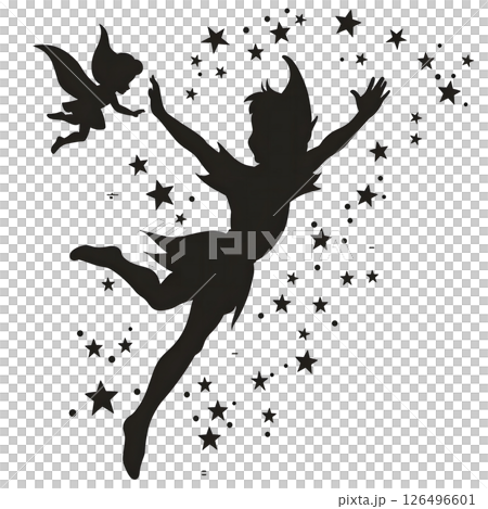 Peter Pan and Tinker Bell Silhouettes: A Magical Flight Through Starlit Skies 126496601