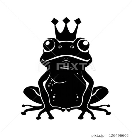 Majestic Frog King: A regal silhouette of a frog adorned with a crown, symbolizing power and charm. 126496603