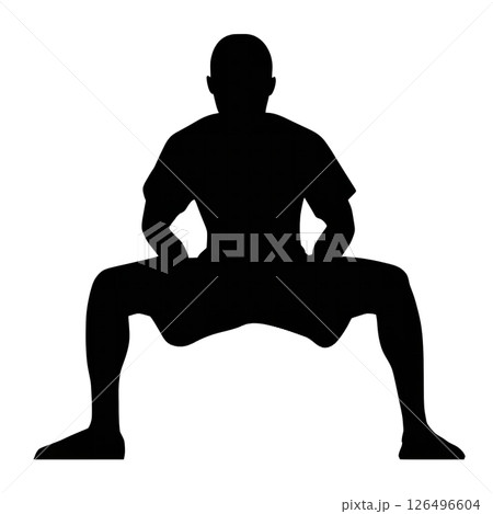 Powerful Silhouette: A Man in a Low Squat Position 126496604