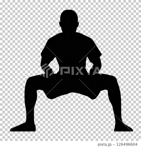 Powerful Silhouette: A Man in a Low Squat Position 126496604