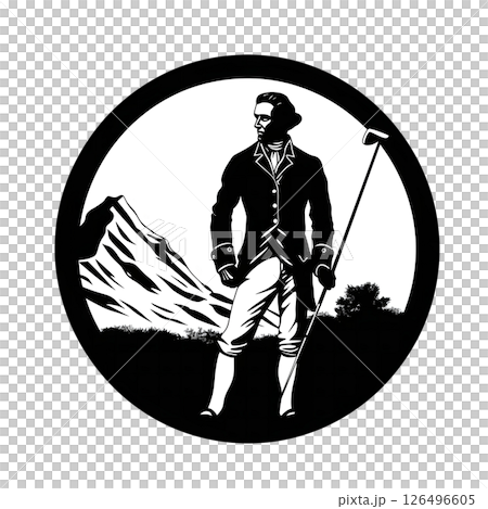 A Gentleman's Solitude: 18th Century Golfer Contemplating Mountainous Landscape 126496605