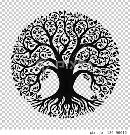 Ornate Black Tree of Life Symbol: An Elegant Circular Design Ornate Black Tree of Life Symbol: An Elegant Circular Design 126496616