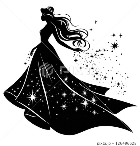 Elegant Silhouette of a Princess in a Starlit Gown Elegant Silhouette of a Princess in a Starlit Gown 126496628