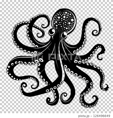 Majestic Octopus: A Black and White Illustration 126496649