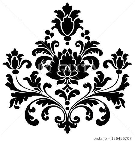 Elegant Black and White Damask Floral Design: A Classic Baroque Pattern 126496707