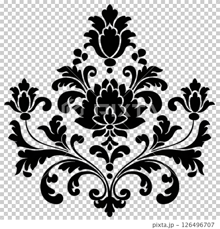 Elegant Black and White Damask Floral Design: A Classic Baroque Pattern 126496707