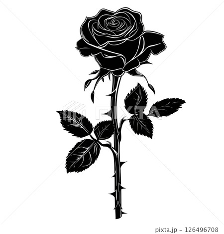 Elegant Black Silhouette of a Single Rose 126496708