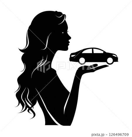 Elegant Woman Silhouette Holding a Car: A Symbol of Luxury and Freedom 126496709