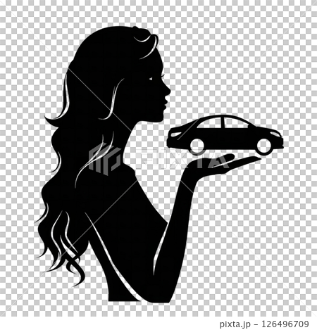 Elegant Woman Silhouette Holding a Car: A Symbol of Luxury and Freedom 126496709