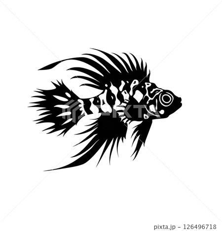 Stylized Lionfish: A Black and White Graphic Design 126496718
