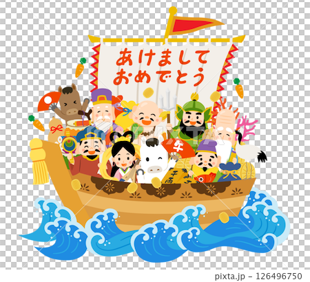 Treasure ship carrying the Seven Lucky Gods - Year of the Horse 126496750