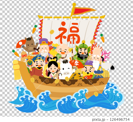 Treasure ship carrying the Seven Lucky Gods - Year of the Horse 126496754