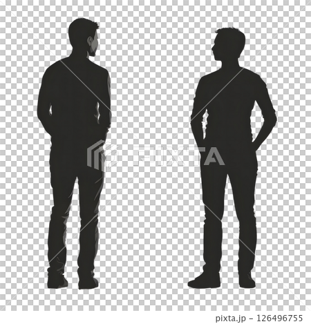 Silhouettes of Two Men Facing Away, A Visual Representation of Solitude and Contemplation 126496755