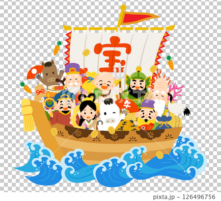 Treasure ship carrying the Seven Lucky Gods - Year of the Horse 126496756