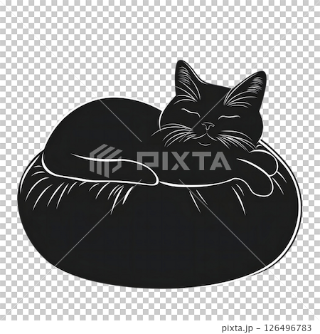 Serene Slumber: A Black Cat's Peaceful Rest on a Plush Cushion Serene Slumber: A Black Cat's Peaceful Rest on a Plush Cushion 126496783