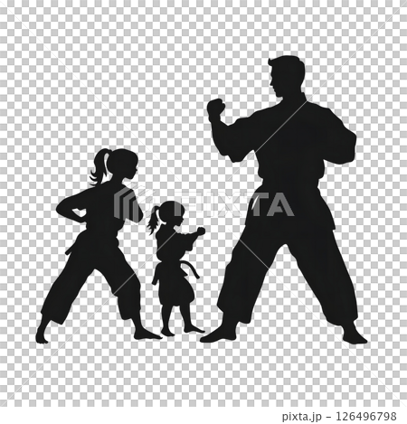Martial Arts Family: Master and Students Silhouettes 126496798