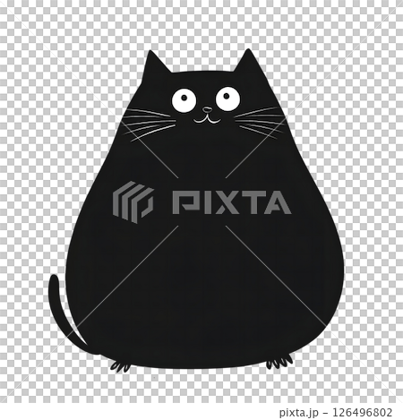 Adorable Chubby Black Cat Illustration 126496802