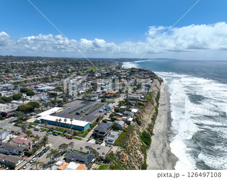 Aerial view of Encinitas town with ocean in San Diego, South California Aerial view of Encinitas town with ocean in San Diego, South California 126497108