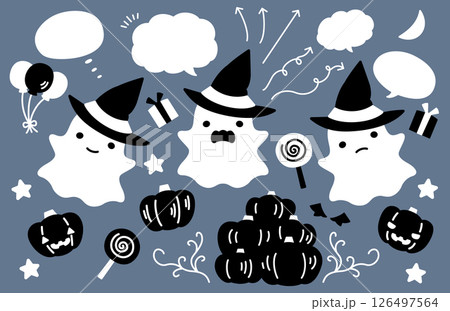 かわいいハロウィンのイラストと吹き出しのセット お化け ジャックオランタン  126497564