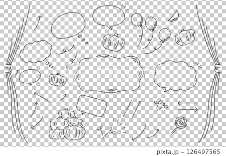 手描き風のハロウィン素材と吹き出しと矢印のセット 126497565