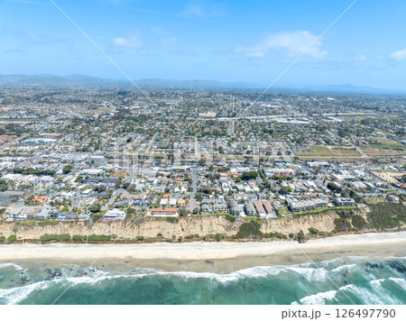 Aerial view of Encinitas town with ocean in San Diego, South California 126497790