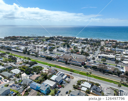 Aerial view of Encinitas town with ocean in San Diego, South California Aerial view of Encinitas town with ocean in San Diego, South California 126497796